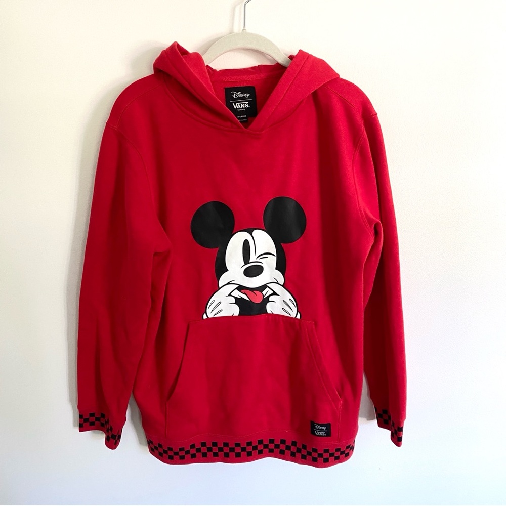 Vans x Disney Mickey Mouse Red Sweatshirt with Checkerboard Print